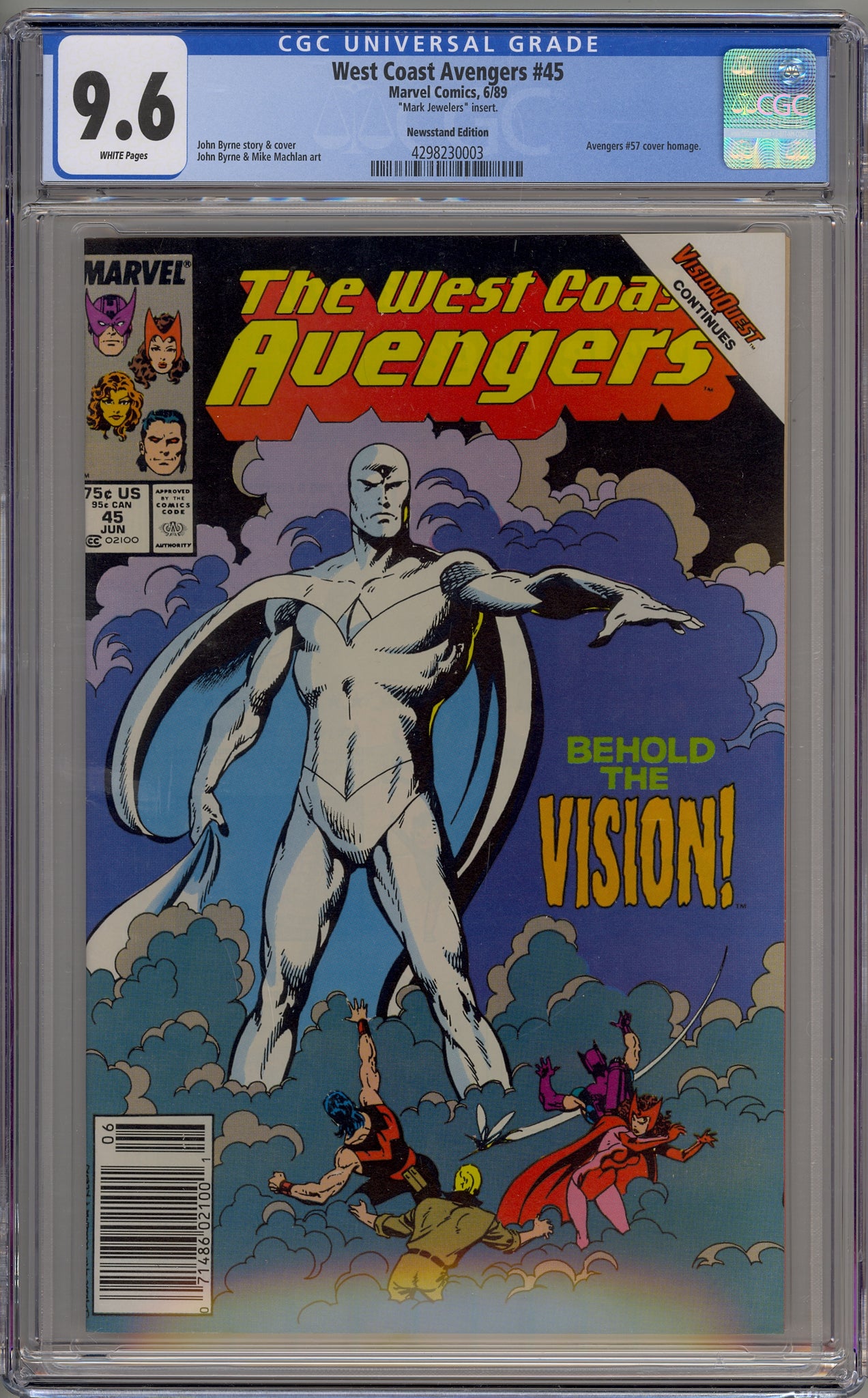 West Coast Avengers #45 (1989) White Vision, Mark Jewelers newsstand edition