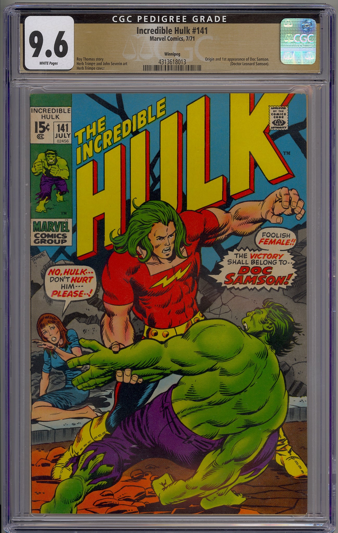 Incredible Hulk #141 (1971) Doc Samson, Winnipeg pedigree.