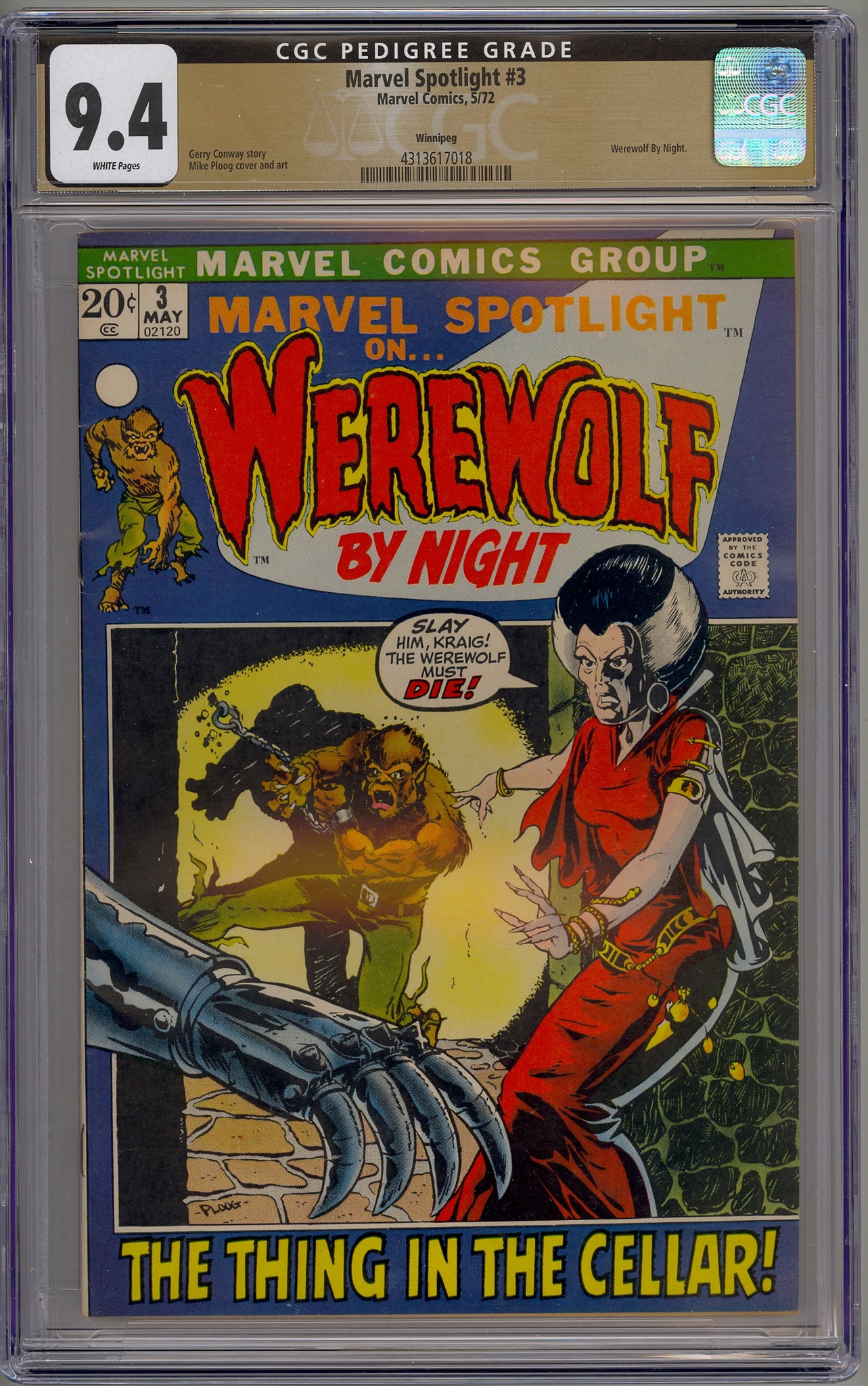 Marvel Spotlight #3 (1972) Werewolf by Night, Winnipeg pedigree