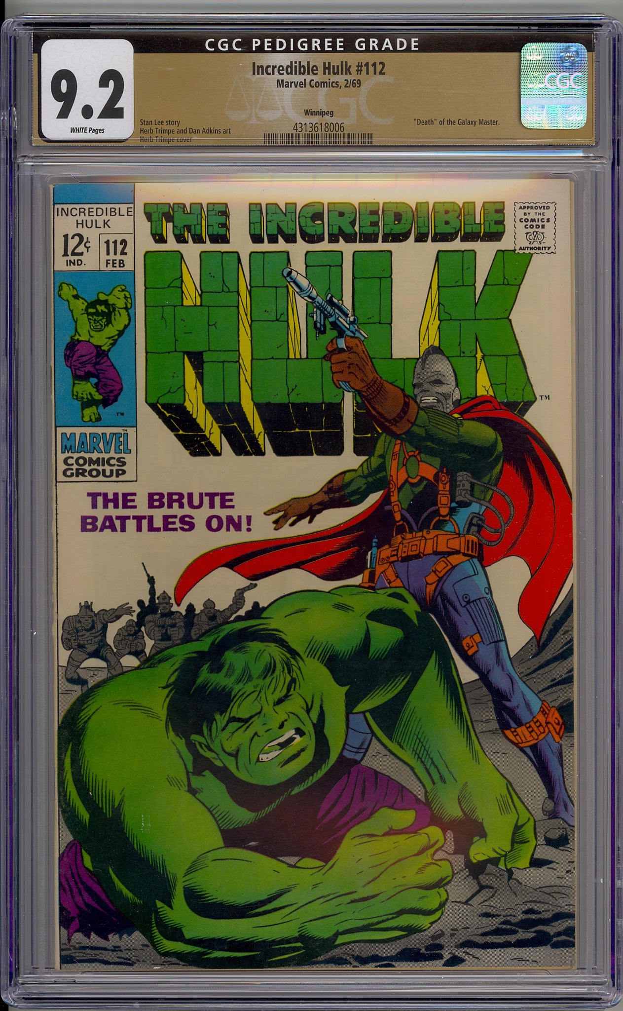 Incredible Hulk #112 (1969) Winnipeg pedigree