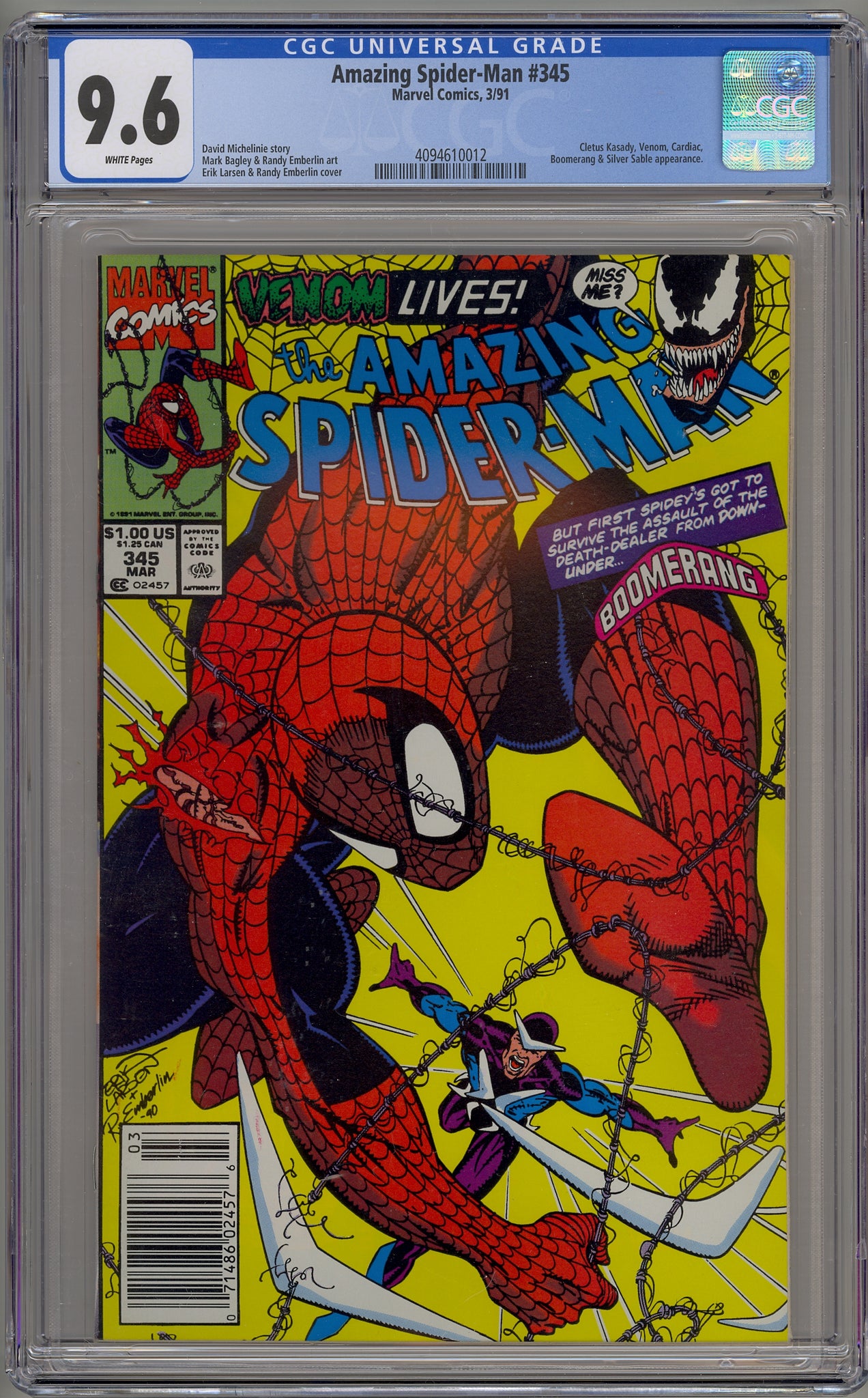 Amazing Spider-Man #345 (1991) newsstand edition - Cletus Kasady, Venom, Cardiac, Boomerang, Silver Sable
