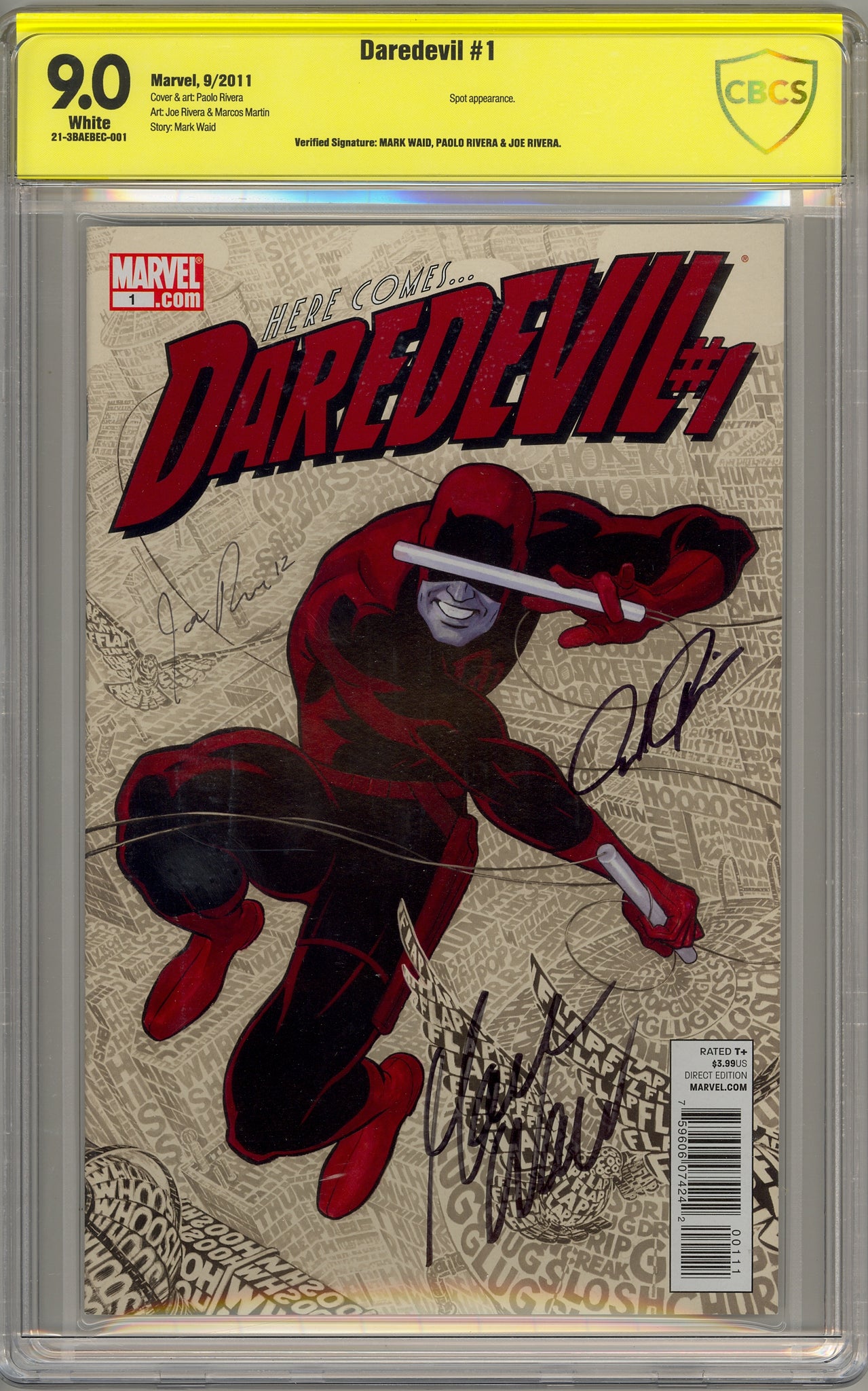 Daredevil #1 (2011) CBCS Verified Signature