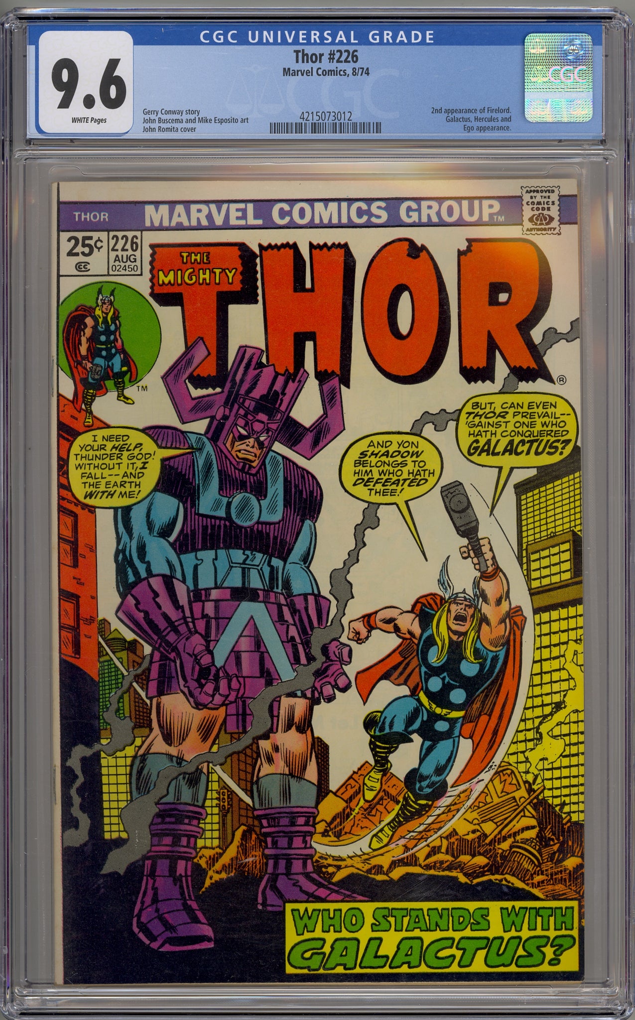 Mighty Thor, The #226 (1974) Galactus, Firelord, Hercules, Ego