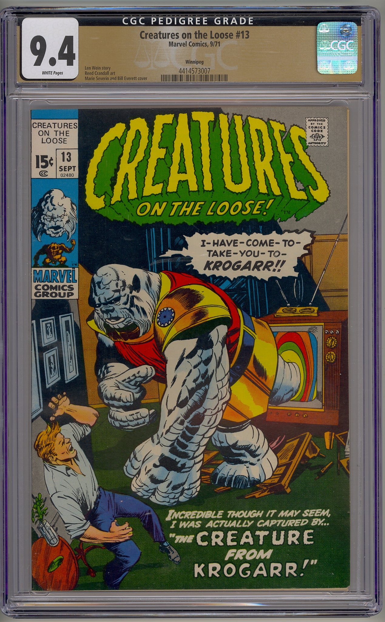 Creatures on the Loose #13 (1971) Winnipeg pedigree