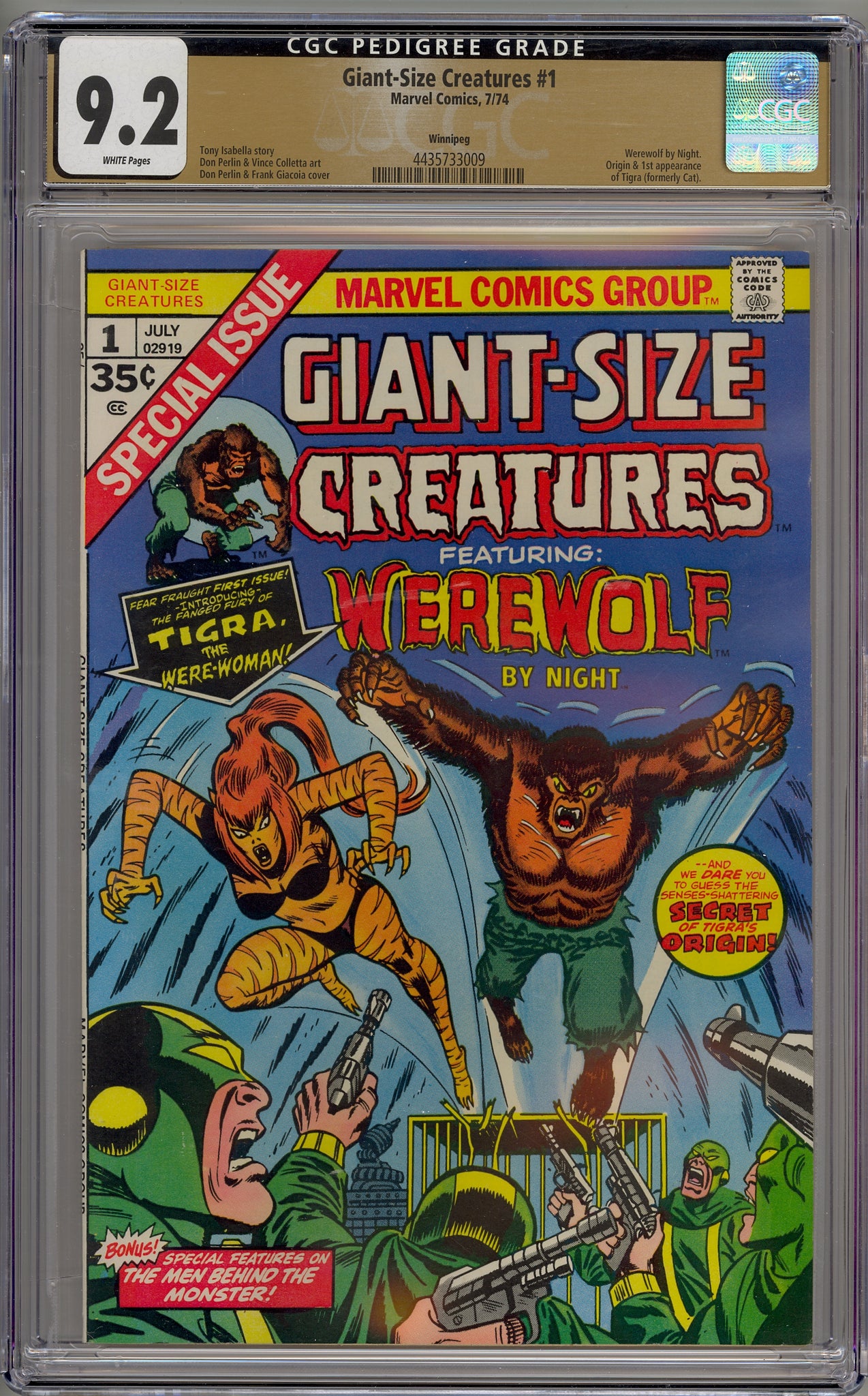 Giant Size Creatures #1 (1974) Tigra, Werewolf by Night, Winnipeg pedigree