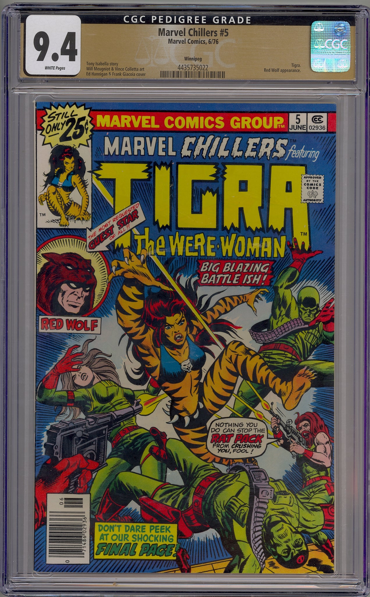 Marvel Chillers #5 (1976) Tigra, Red Wolf, Winnipeg pedigree