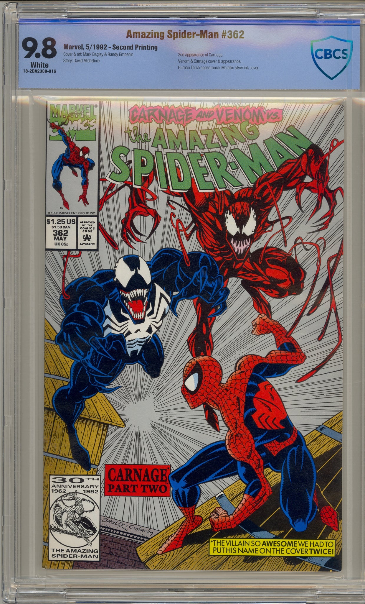 Amazing Spider-Man #362 (1992) 2nd printing metallic silver variant - Carnage