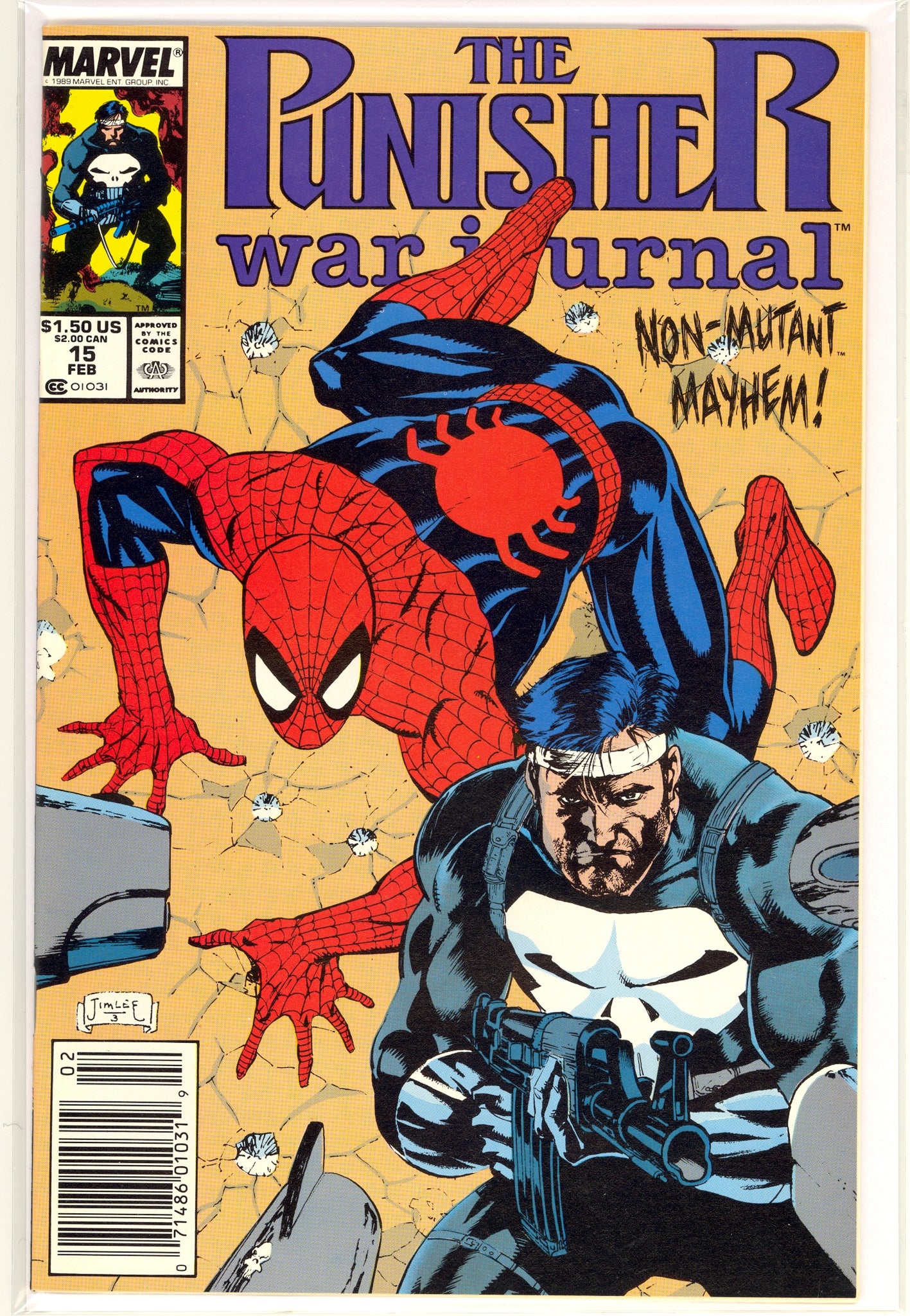 Punisher War Journal #15 (1990) newsstand edition - Spider-Man