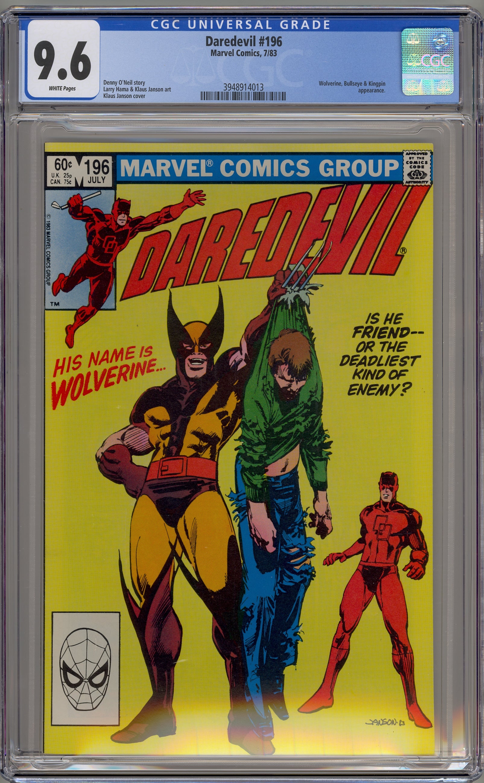 アメコミ　マーベル　Daredevil 196 1983 Wolverine DAREDEVIL #196 1983 Marvel 8.0 1ST TEAM-UP WOLVERINE Klaus