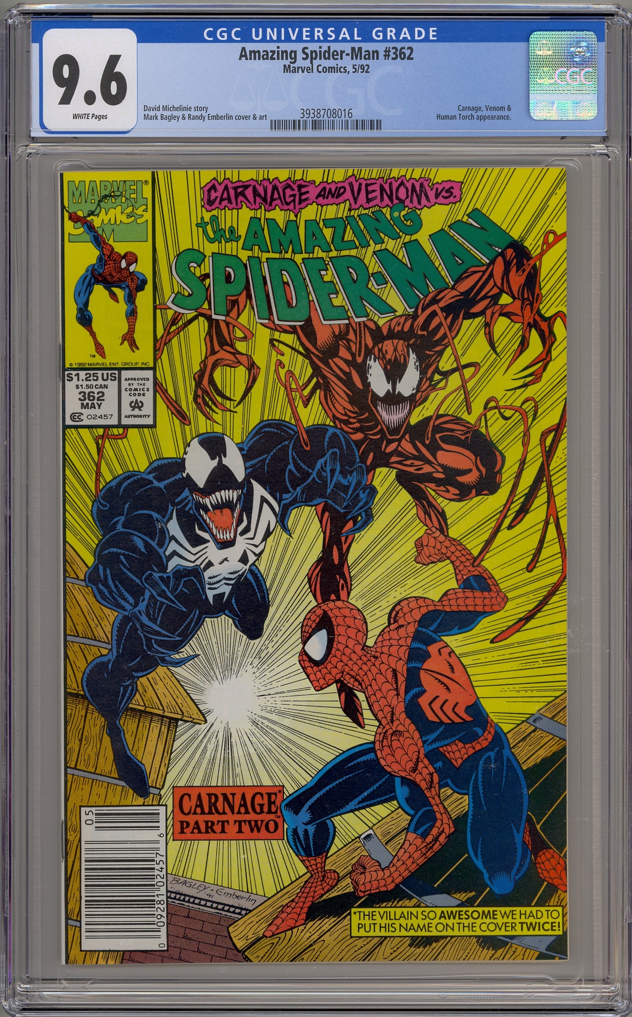Amazing Spider-Man #362 (1992) newsstand edition - Carnage, Venom